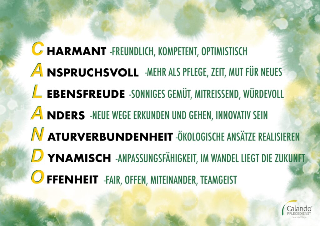 Firmenwerte und Unternehmensphilosophie Calando Pflegedienst Dresden